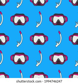 Seamless illustration with snorkeling masks. Vector image.