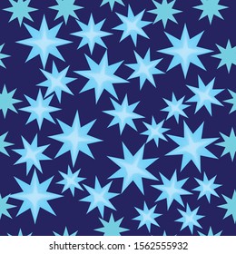 Seamless illustration with stars with eight corners and mesh; blue background with blue sky; vector illustration
