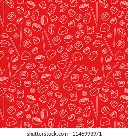 Seamless illustration of sushi vector pattern background