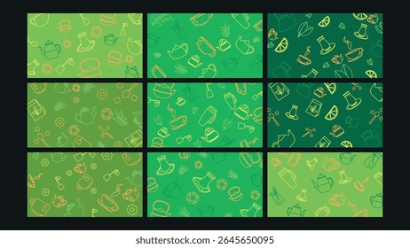  Ilustração perfeita de copos de chá turcos, chaleiras e cubos de açúcar em tons verdes. Um conceito de bebida cultural e aconchegante para fundos tradicionais ou orientais temáticos.