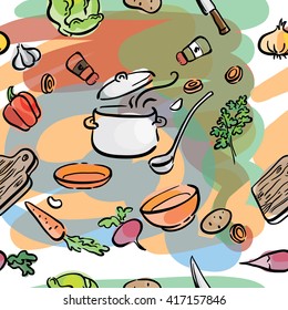  seamless illustration of vegetables ingredients for soup