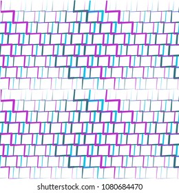 Seamless illustration with zig zag lines diagonally in blue and pink, irregular in thickness. Vector illustration on white background.