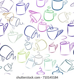 Seamless illustrations of coffee cup. Good for web page, wallpaper, graphic design, catalog, texture or background. Cartoon style vector graphic.