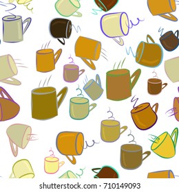 Seamless illustrations of coffee cup. Good for web page, wallpaper, graphic design, catalog, texture or background. Cartoon style vector graphic.