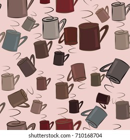 Seamless illustrations of coffee cup. Good for web page, wallpaper, graphic design, catalog, texture or background. Cartoon style vector graphic.