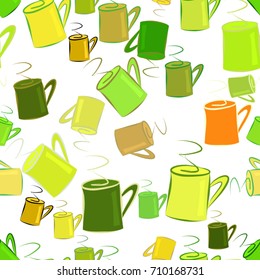 Seamless illustrations of coffee cup. Good for web page, wallpaper, graphic design, catalog, texture or background. Cartoon style vector graphic.