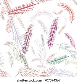 Seamless illustrations of feather. Good for web page, wallpaper, graphic design, catalog, texture or background. Cartoon style vector graphic.