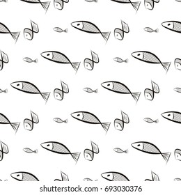 Seamless illustrations of fish. Good for web page, wallpaper, graphic design, catalog, texture or background. Cartoon style vector graphic.