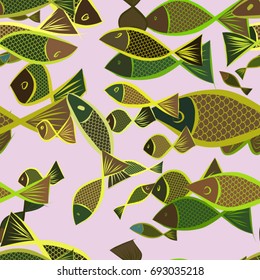 Seamless illustrations of fish. Good for web page, wallpaper, graphic design, catalog, texture or background. Cartoon style vector graphic.