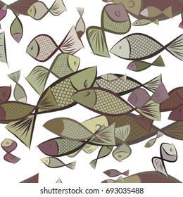 Seamless illustrations of fish. Good for web page, wallpaper, graphic design, catalog, texture or background. Cartoon style vector graphic.