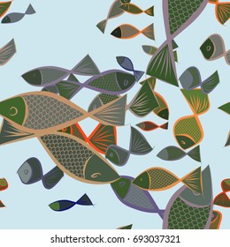 Seamless illustrations of fish. Good for web page, wallpaper, graphic design, catalog, texture or background. Cartoon style vector graphic.