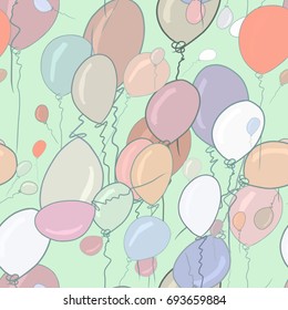 Seamless illustrations of flying balloons. Good for web page, wallpaper, graphic design, catalog, texture or background. Also for birthday party or celebrations. Cartoon style vector graphic.