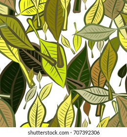Seamless illustrations of leaves. Good for web page, wallpaper, graphic design, catalog, texture or background. Cartoon style vector graphic.
