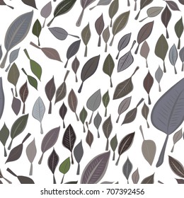Seamless illustrations of leaves. Good for web page, wallpaper, graphic design, catalog, texture or background. Cartoon style vector graphic.
