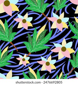 Seamless illustrations traditional pattern eye-catching pattern It features elements such as flowers inspired by Asian culture.  Can be printed on high-quality fabric.