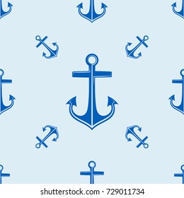The seamless image of an anchor on a light background. Vector color background.