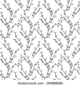 Seamless image Black and white branches on a white background, vector, texture