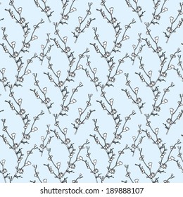 Seamless image Black and white branches on a blue background, vector, texture