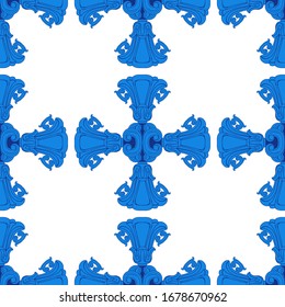 Seamless image of blue crosses on a white background. Blue and white baroque image. Suitable for different surfaces.