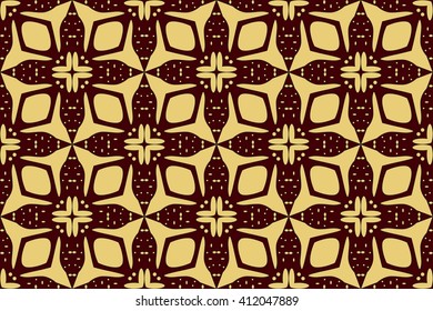 Seamless image of the elements gold color on red background. Vector illustration. For wallpaper, presentation, design, textiles