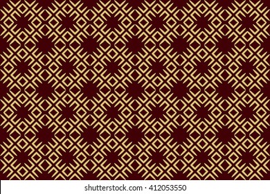 Seamless image of the elements gold color on red background. Vector illustration. For wallpaper, presentation, design, textiles