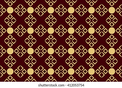 Seamless image of the elements gold color on red background. Vector illustration. For wallpaper, presentation, design, textiles
