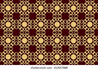 Seamless image of the elements gold color on red background. Vector illustration. For wallpaper, presentation, design, textiles