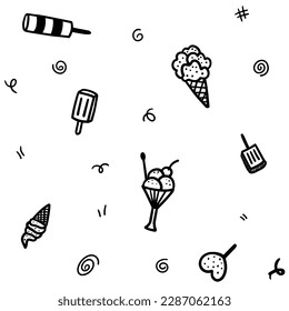 seamless image of Ice cream abstract in vector. Brush set and Ink splash