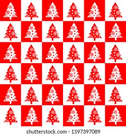 
The seamless image of a red Christmas tree on a white background And a white Christmas tree on a red background With decorative snowflakes