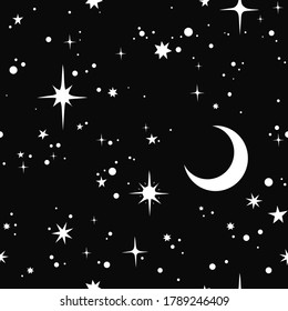 seamless image of starry sky with crescent moon