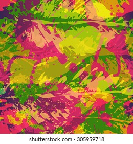 Seamless imprints pattern of the leafs. Grungy botanics stamp.