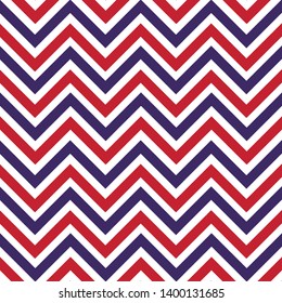 Seamless Independence day vector pattern on white background. Red and blue horizontal chevron stripes. 4th of July poster. Perfect for wallpaper or fabric.