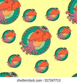 Seamless india elephants background pattern in vector
