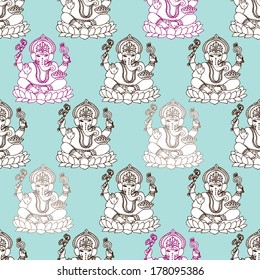 Seamless India Ganesh hindu god illustration modern background pattern in vector