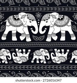 Patrón indio inconsútil del mandala del elefante en estilo tribal blanco y negro