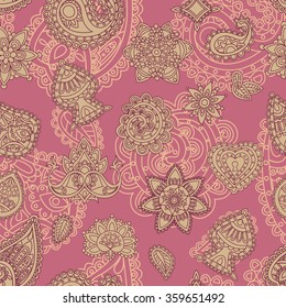Seamless Indian ethnic patterns in the style of mehndi body painting 