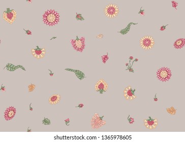 Seamless Indian floral ethnic pattern. Colored vector illustration. On beige background.