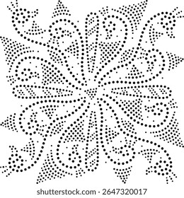 Indiano contínuo intrincado simétrico pontilhado vetor. Pavões Pontilhados Pretos e Triângulos Curvos. Plano Etnia Polka Pontilhado ilustração curva. Bordado, Pavões de tecido padrão de design.