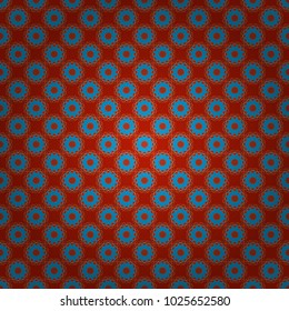 Seamless Indian motif in red, blue and orange colors. Ornamental floral print on wallpaper, linoleum, textile. Vector pattern with Mandalas, flower paisley.