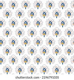 seamless Indian mughal flower motif peacock feather leaf style pattern on white background