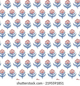 seamless Indian mughal pink flower motif white background. Indian floral vector seamless pattern design