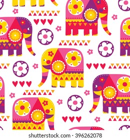 seamless indian ornament elephant pattern vector illustration