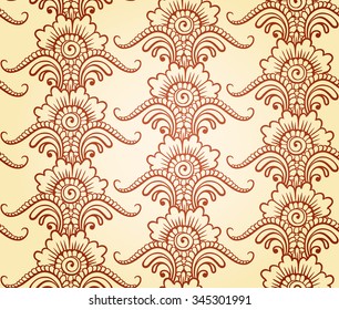 Seamless indian ornament, henna style. Luxury oriental design. Vector pattern in mendi style. Abstract floral vector illustration.