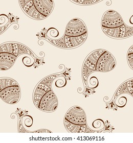 Seamless indian paisley pattern. Stock mehndi illustration for design - indian cucumbers background.