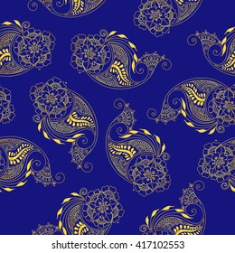 Seamless indian paisley pattern. Stock mehndi illustration for design - indian cucumbers background.