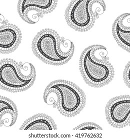 Seamless indian paisley pattern. Stock mehndi illustration for design - indian cucumbers background.