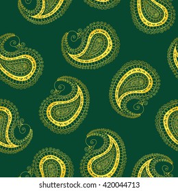 Seamless indian paisley pattern. Stock mehndi illustration for design - indian cucumbers background.