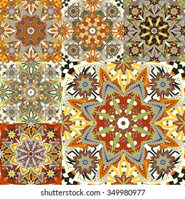 Seamless indian pattern collection. Vintage decorative elements. Hand drawn background. Islam, Arabic, Indian, ottoman motifs. Patchwork.