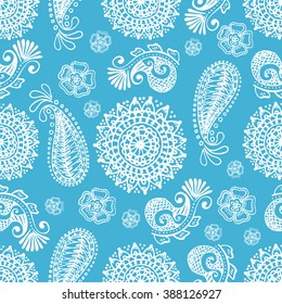 Seamless indian pattern. Hand drawn doodles. Vector.