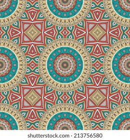 Nahtlose indianische Muster. Rundschmuck-Muster. Vintage dekorative Elemente. Handgezeichnet Hintergrund. Islam, arabische, indische, ottomanische Motive.